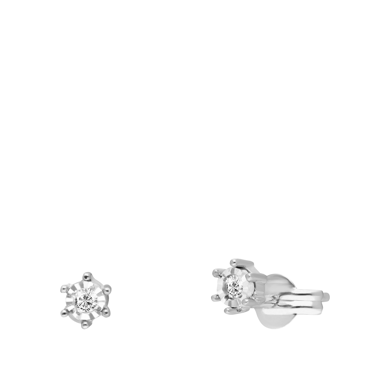 14K witgouden oorknoppen solitair diamant 0,05ct