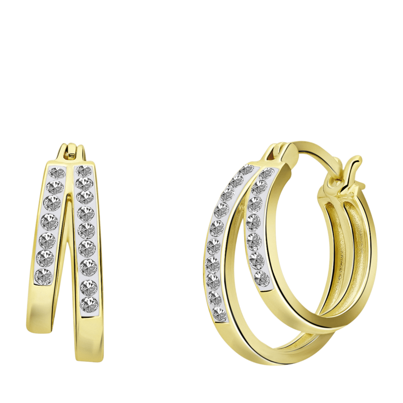 Doppelte, goldplattierte Ohrringe aus Silber mit Zirkonia