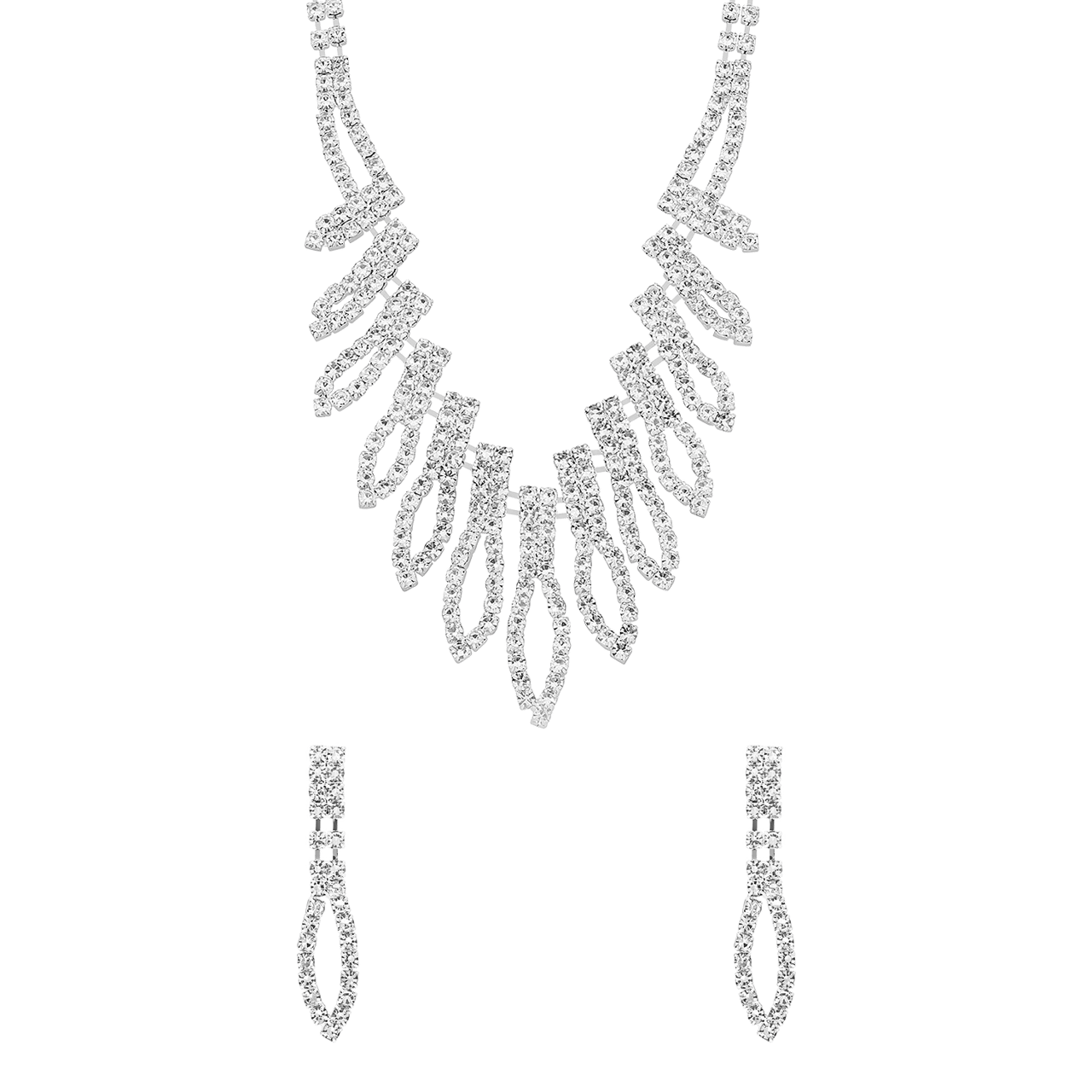 Zilverkleurige bijoux set met ketting en oorbellen