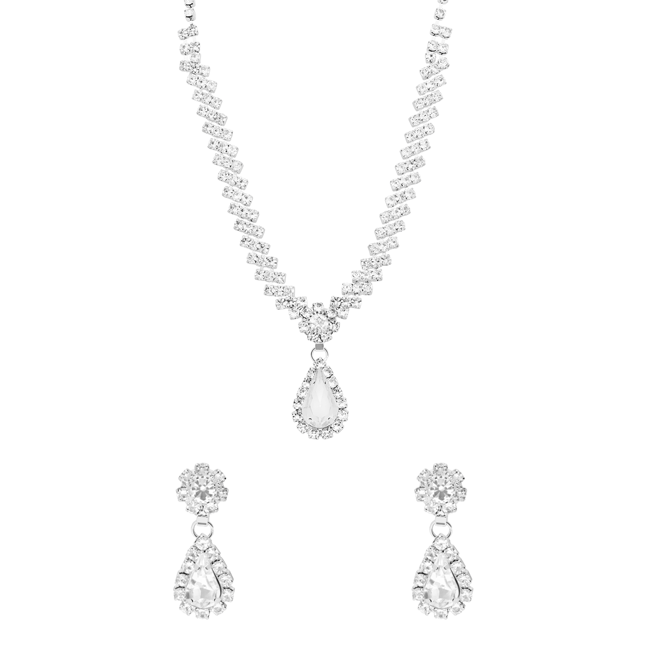 Silberfarbenes Bijoux-Set mit Halskette und tropfenförmigen Ohrringen