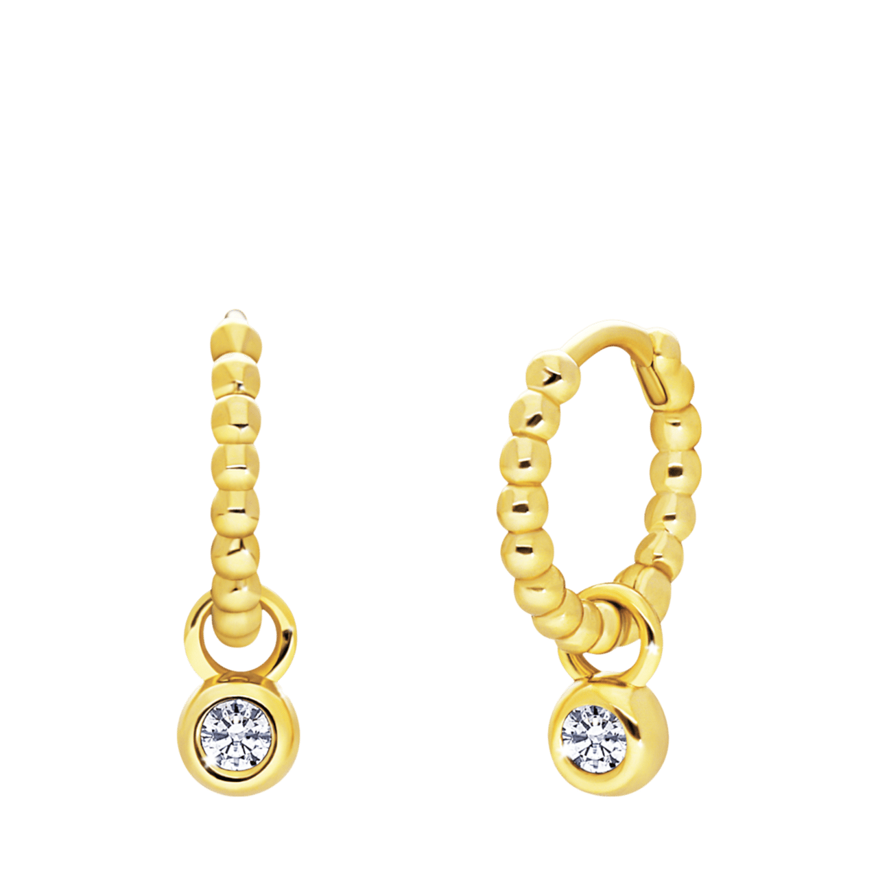Zilveren goldplated oorring hanger rond zirkonia