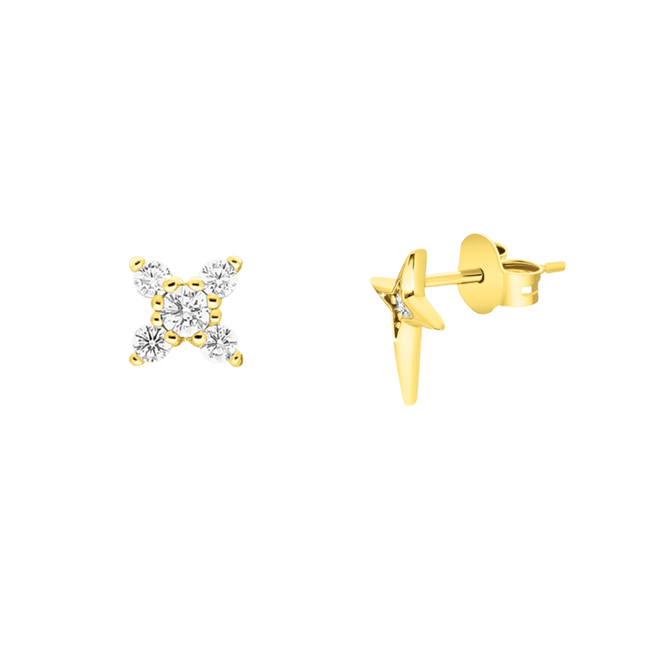 Silberne, goldplattierte Ohrstecker Stern Zirkonia