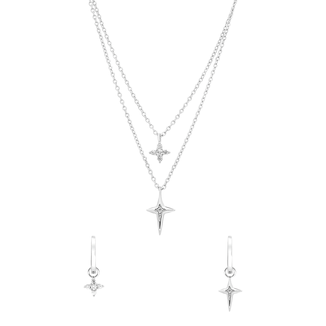 Silbernes Schmuck-Set Halskette und Ohrringe Kreuz