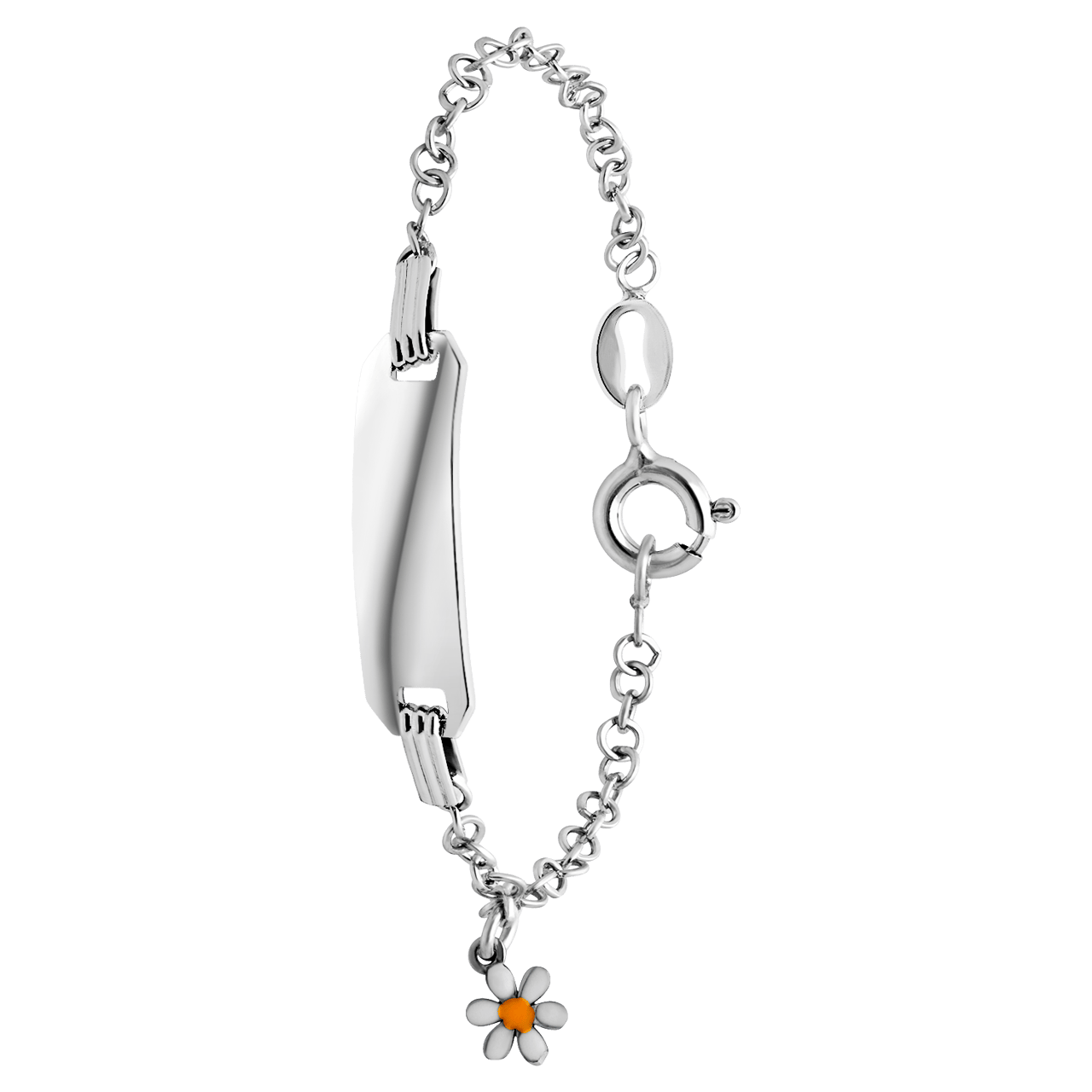 Silbernes Kinder-Plattenarmband Blüte Emaille weiß