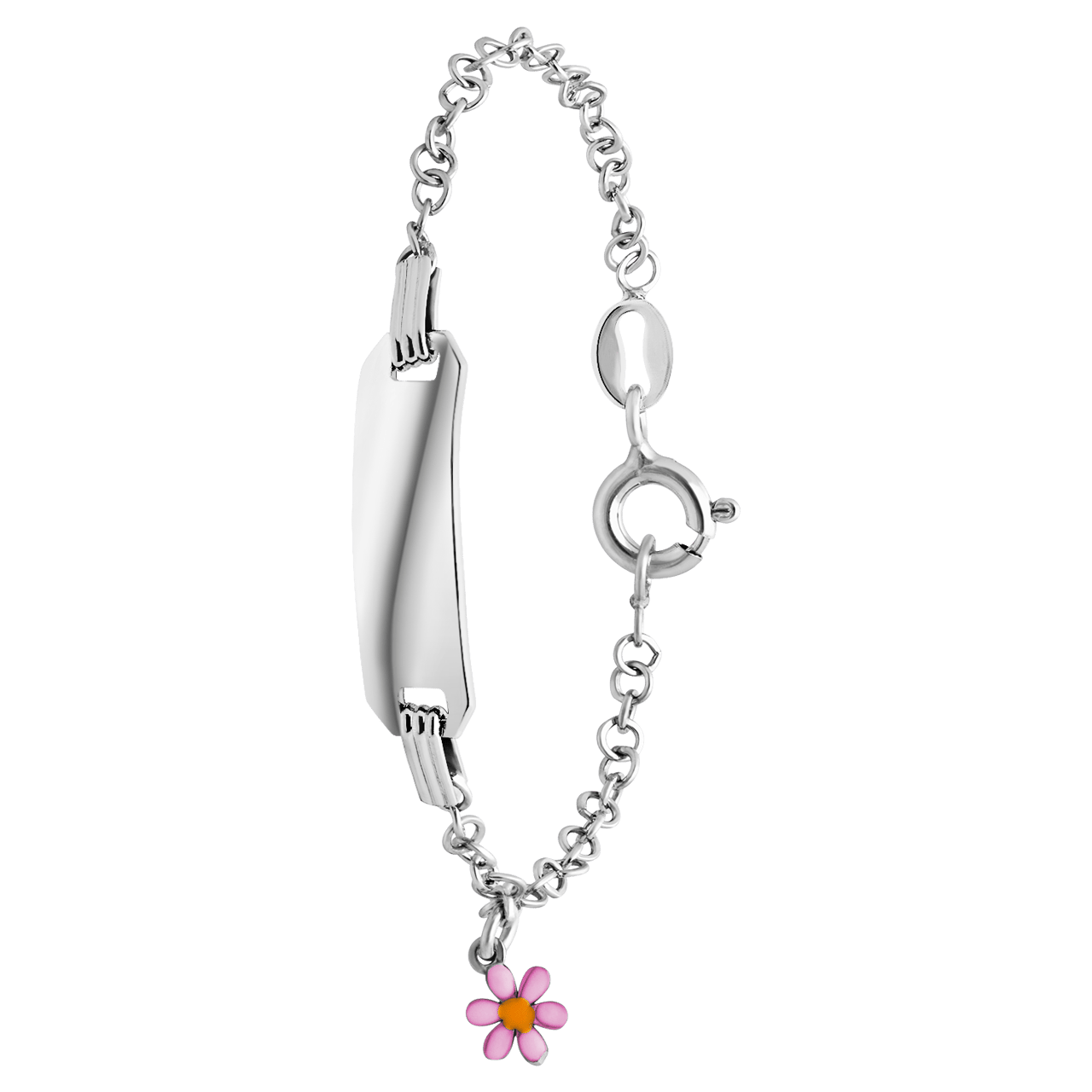 Silbernes Kinder-Plattenarmband Blüte Emaille rosé