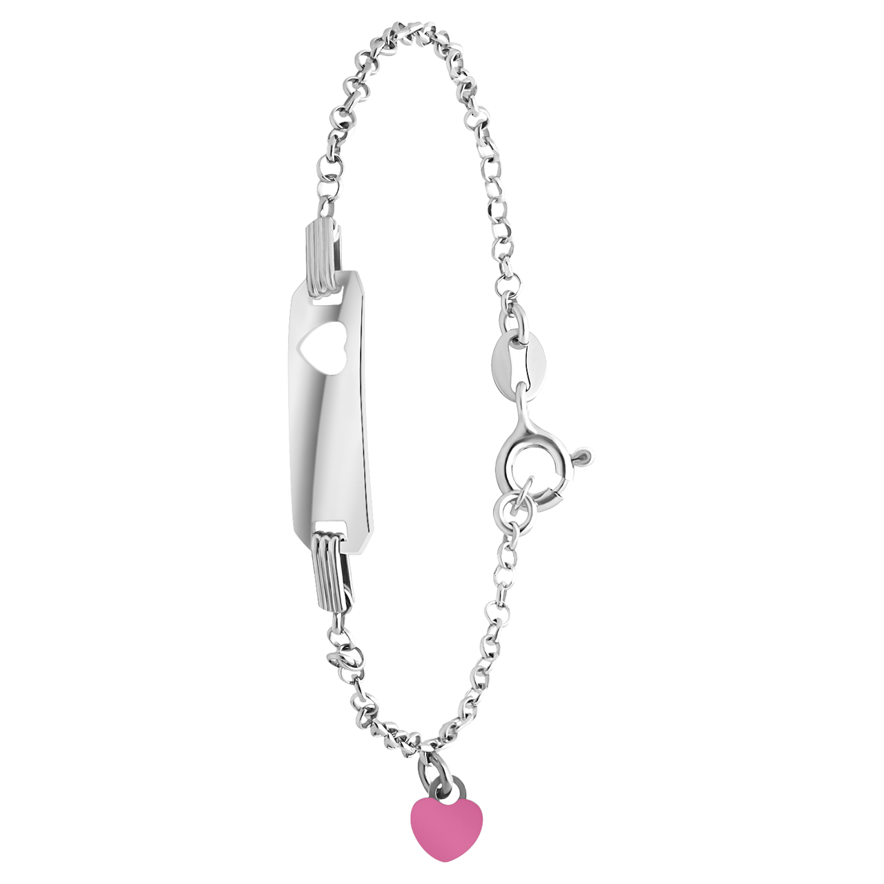 Silbernes Kinder-Plattenarmband Herz Emaille rosé