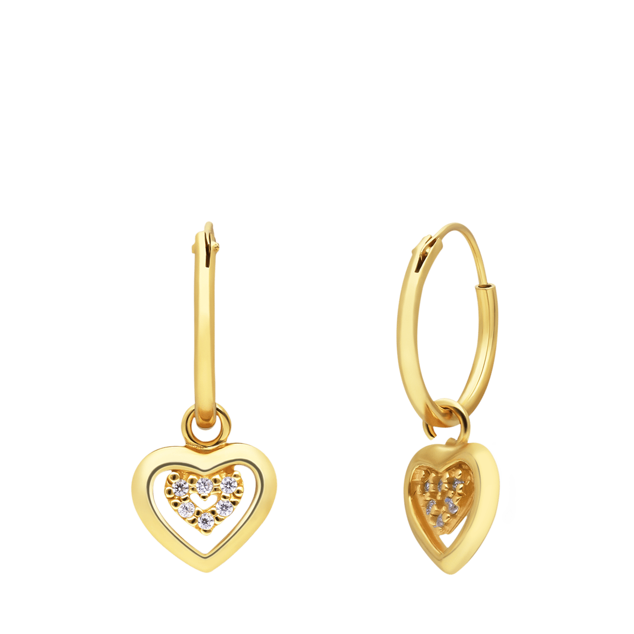 Zilveren goldplated kinderoorringen met hanger hart