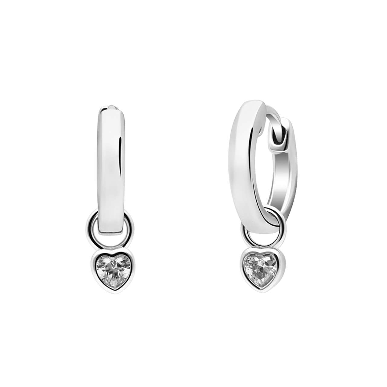 Zilveren oorringen met hanger hart zirkonia wit