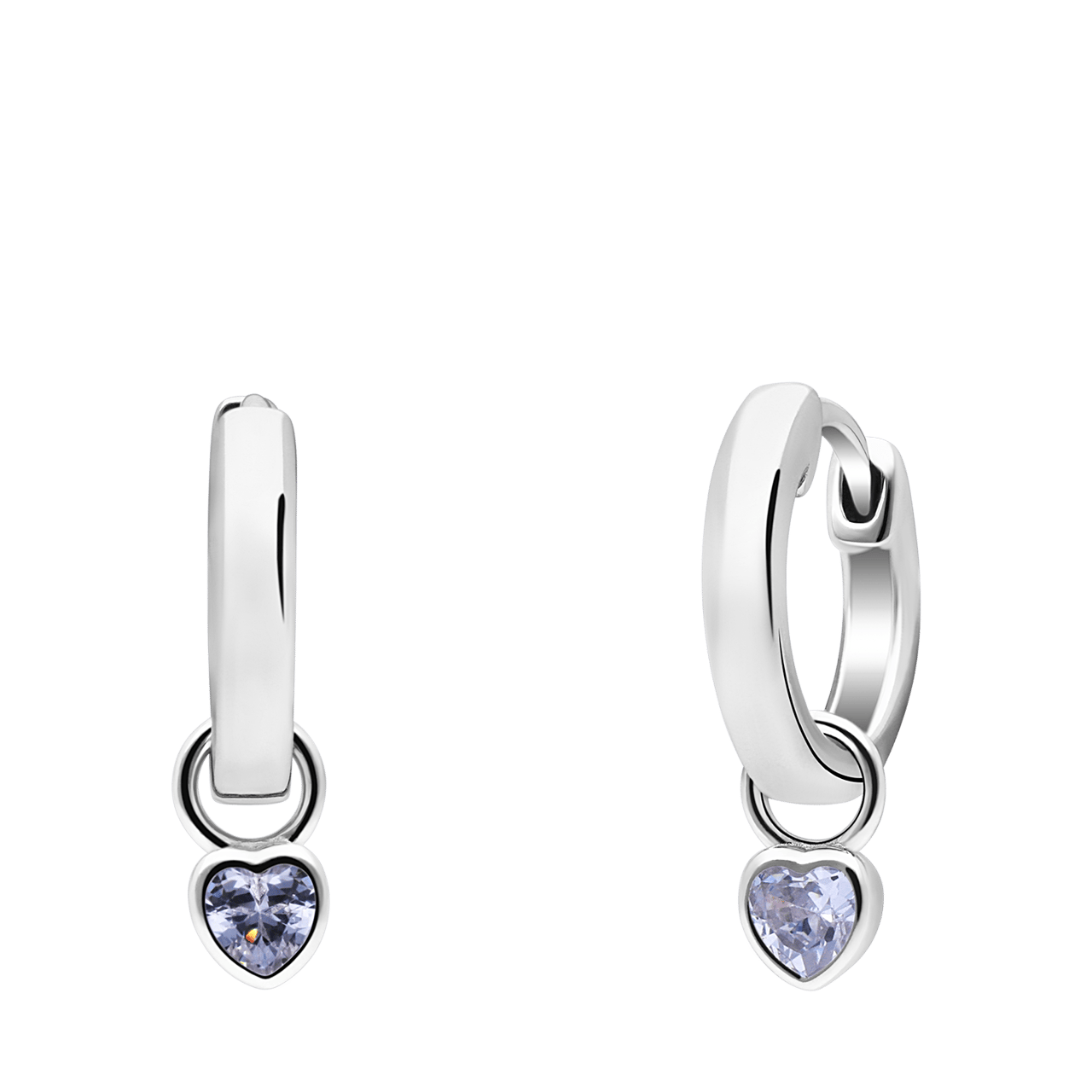 Zilveren oorringen met hanger hart zirkonia lichtpaars