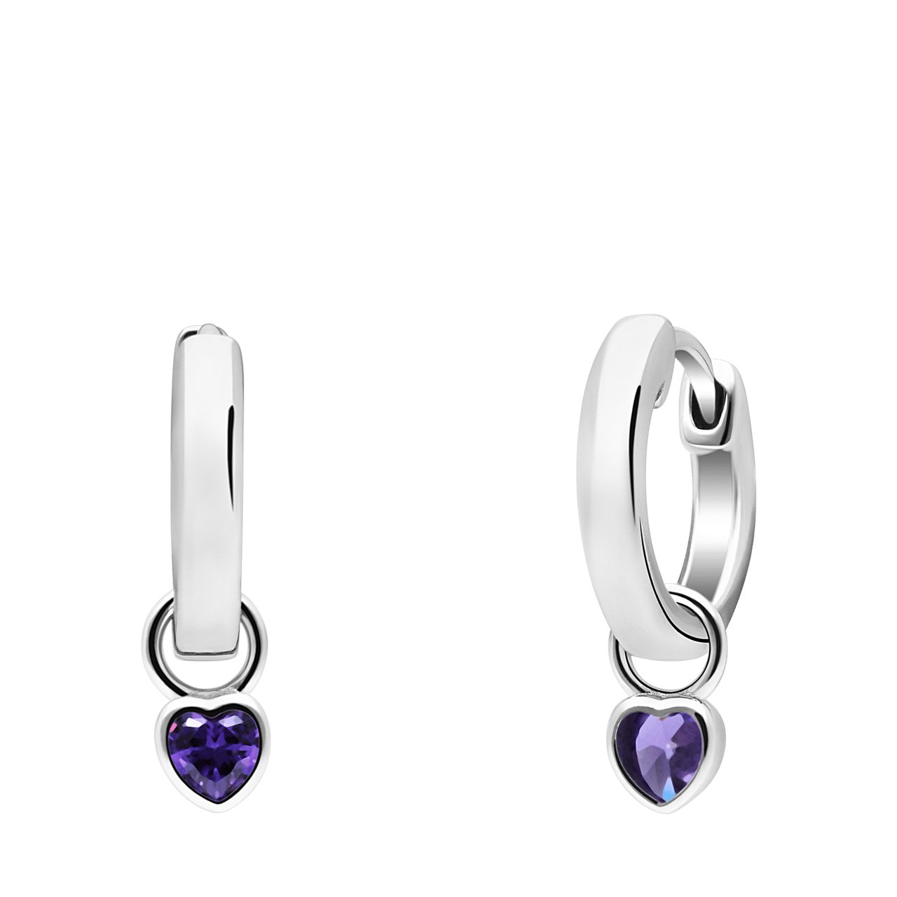 Silberne Ohrringe mit herzförmigen Anhängern Zirkonia violett