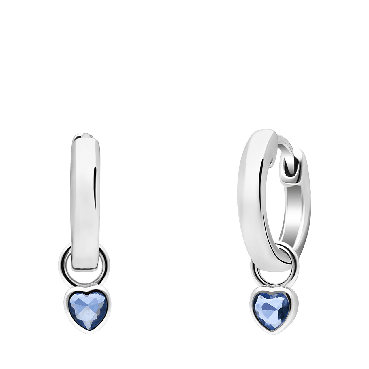 Zilveren oorringen met hanger hart zirkonia blauw