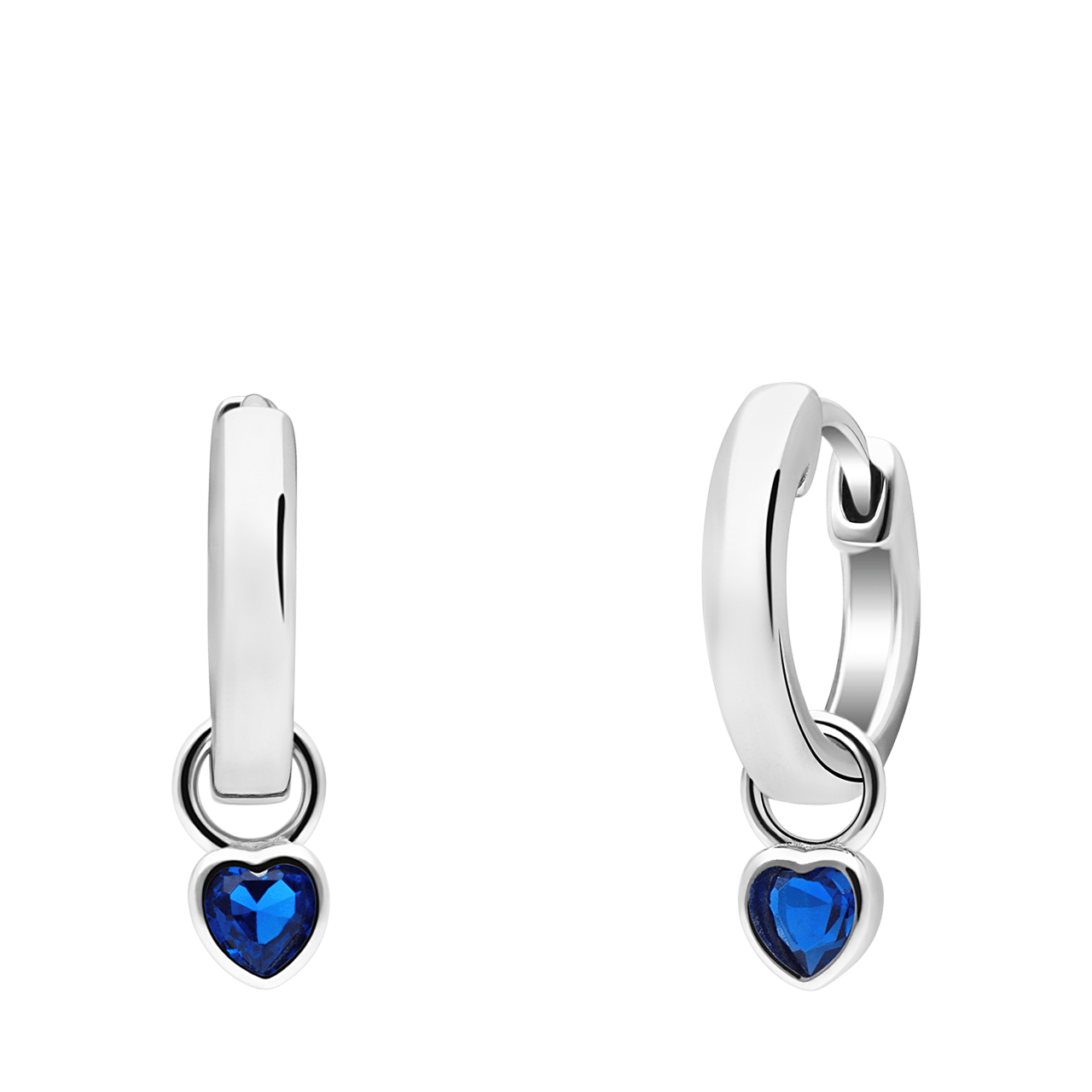 Zilveren oorringen met hanger hart zirkonia donkerblauw