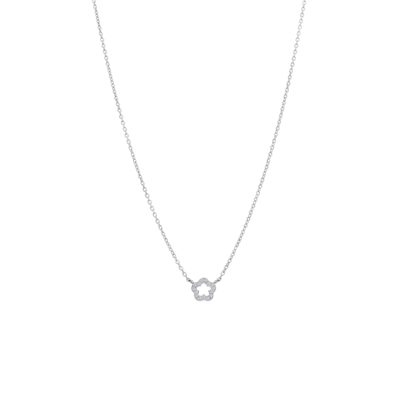 Zilveren ketting met hanger bloem zirkonia