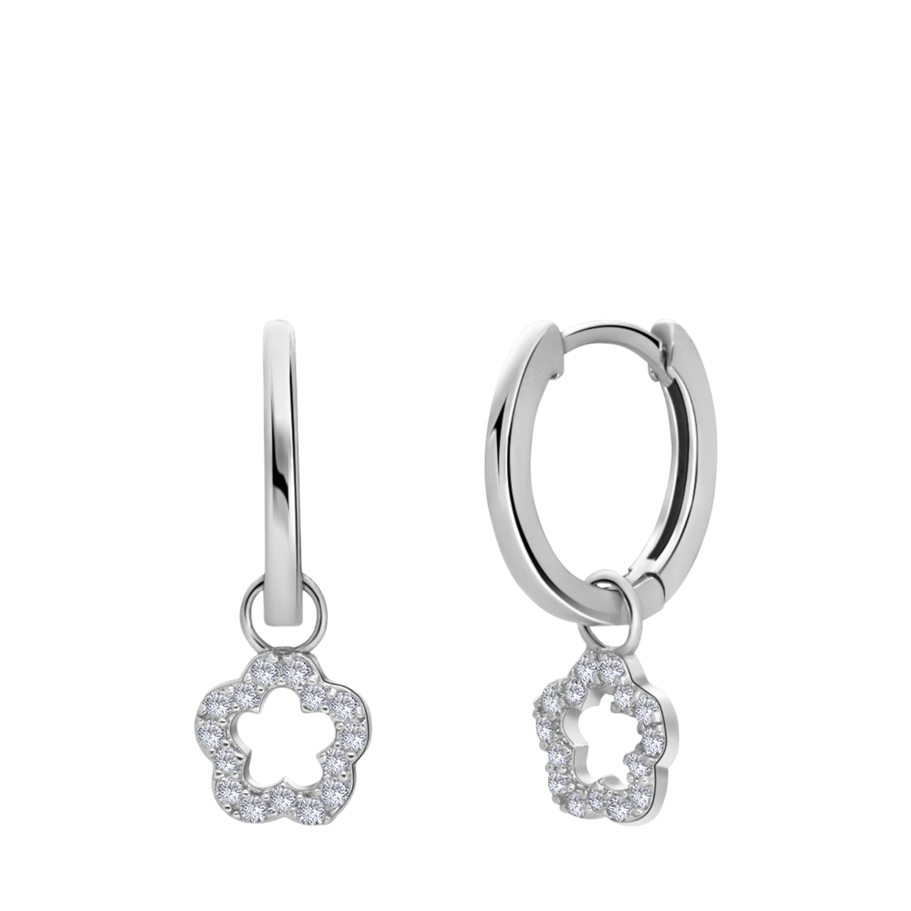 Zilveren oorringen met hanger bloem zirkonia