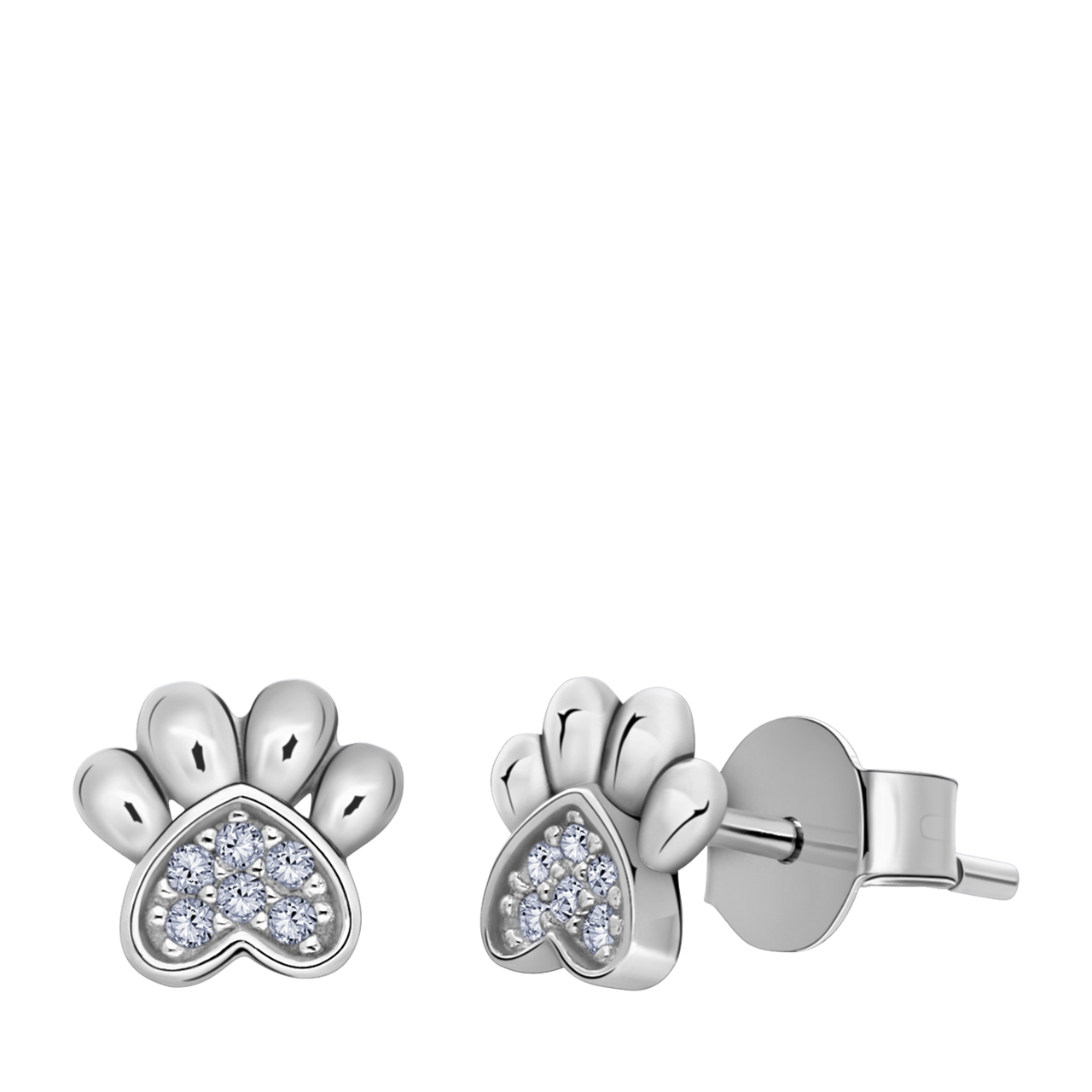 Zilveren oorknoppen hondenpoot zirkonia