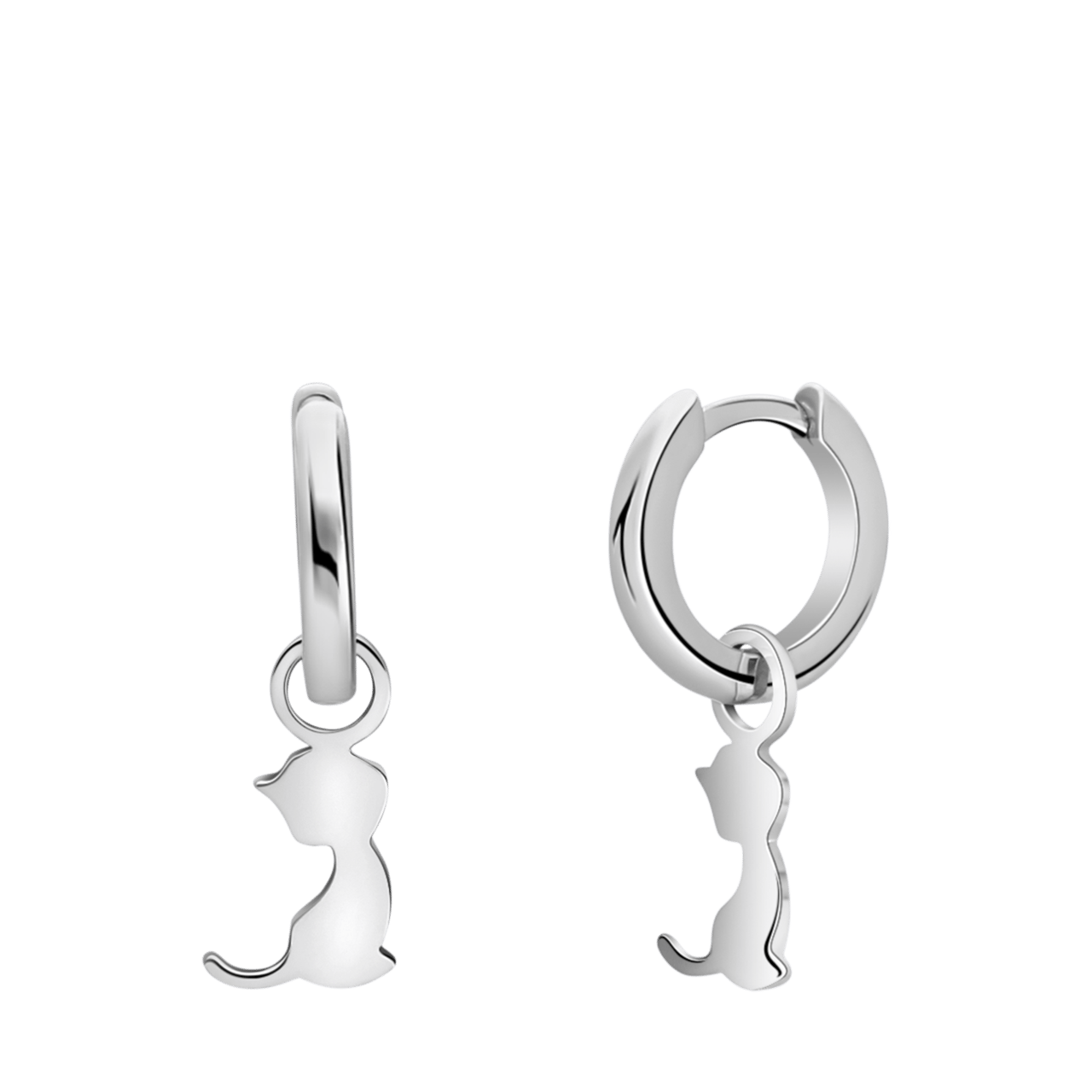 Zilveren oorringen met hanger kat