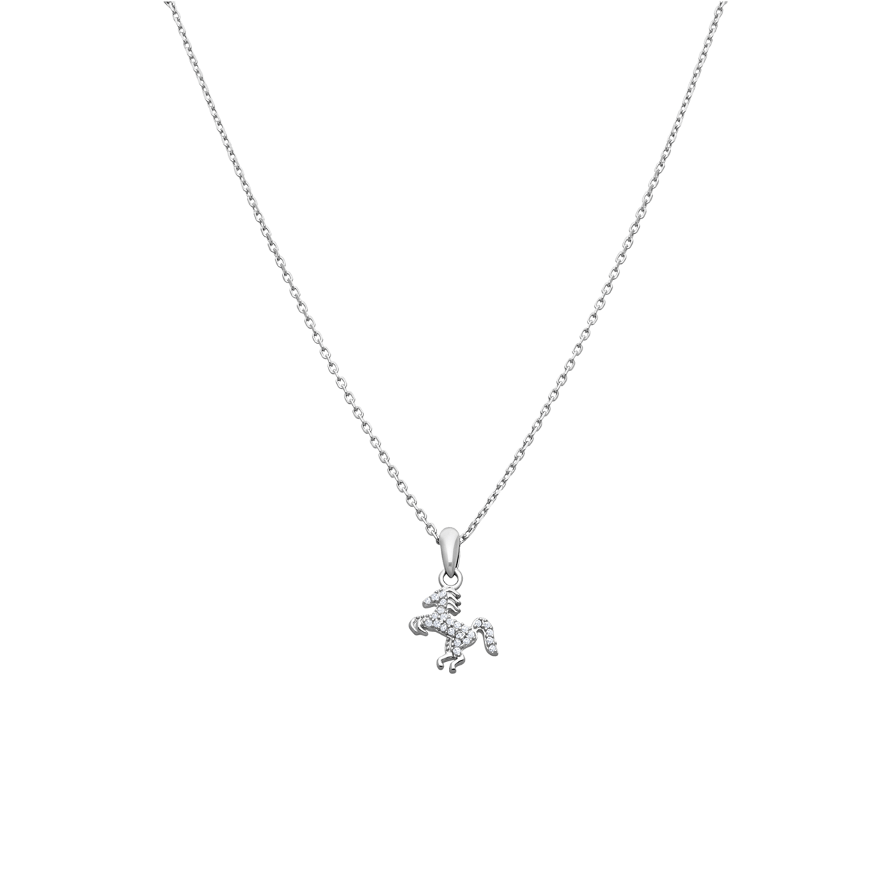 Zilveren kinderketting met hanger paard zirkonia