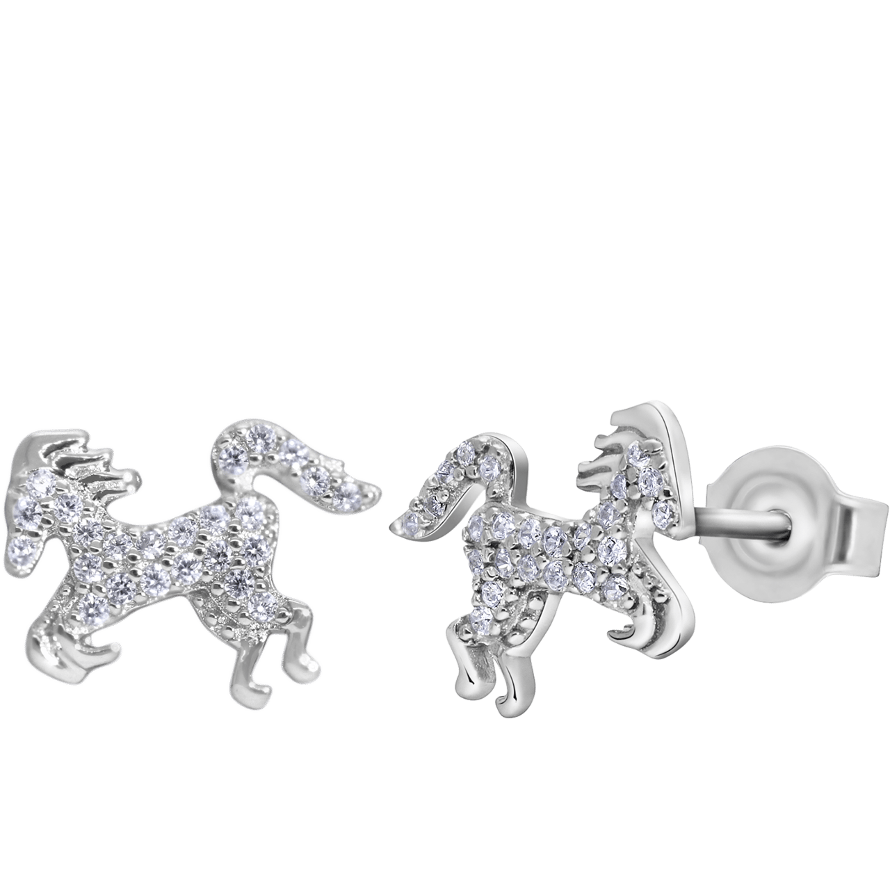 Zilveren oorknop paard zirkonia