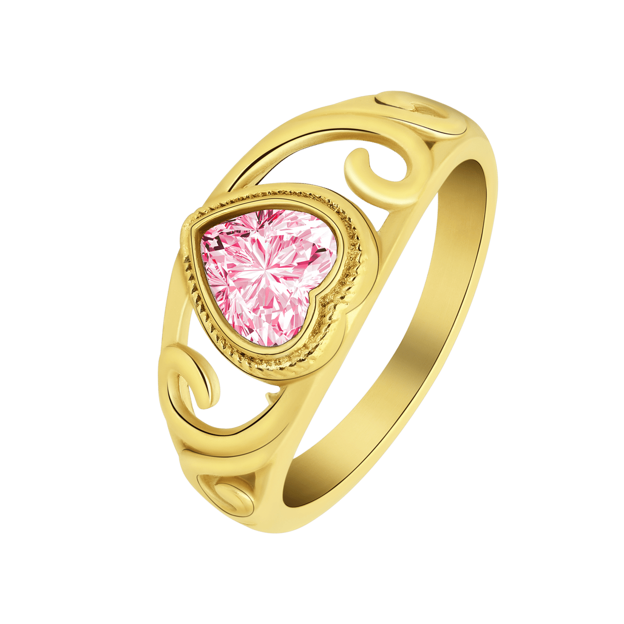Stainless steel goldplated vintage ring met roze hart