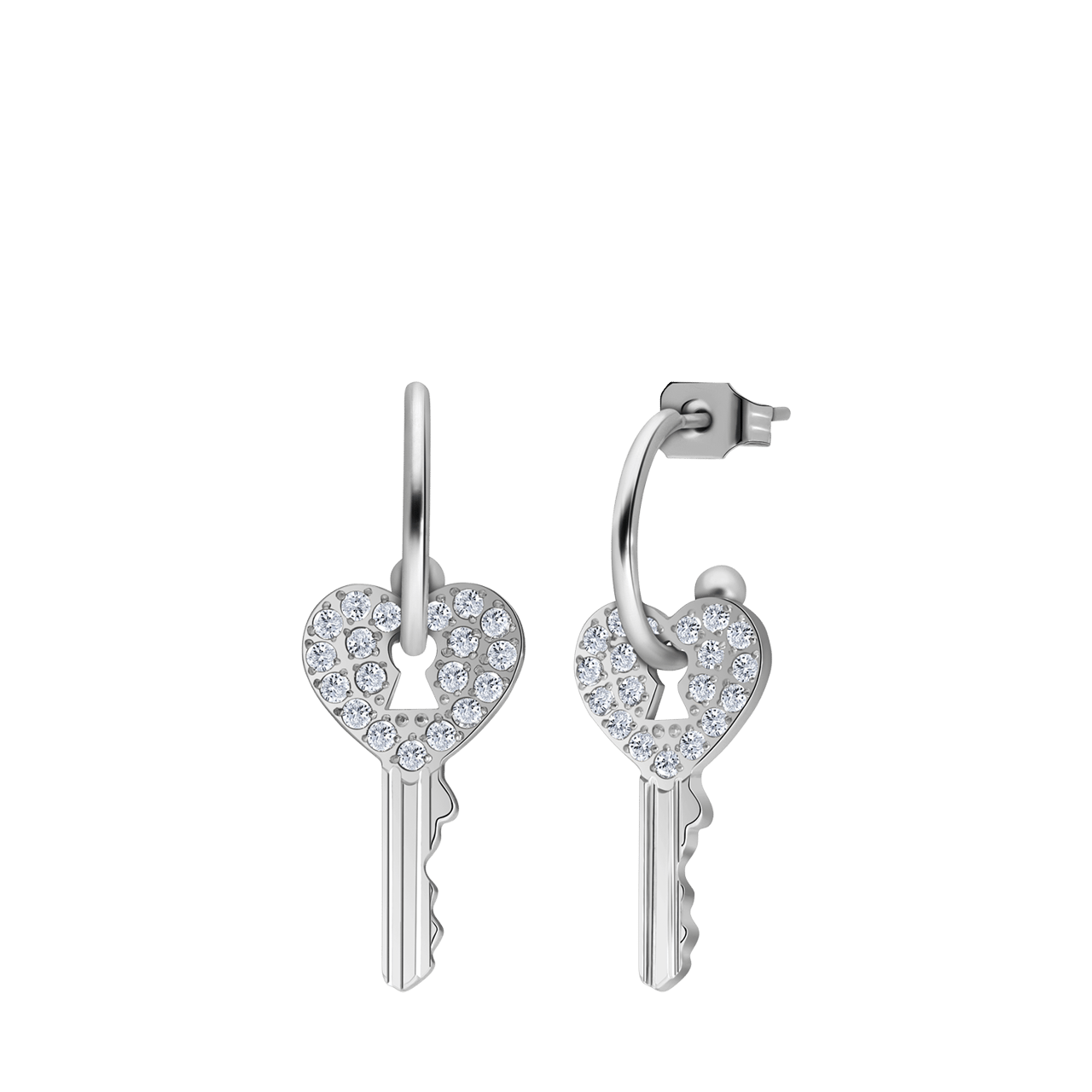 Stainless steel oorringen met hanger sleutel zirkonia
