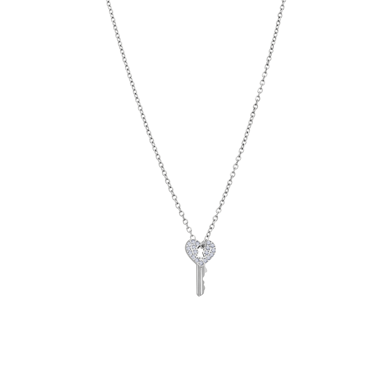 Stalen ketting met hanger sleutel zirkonia