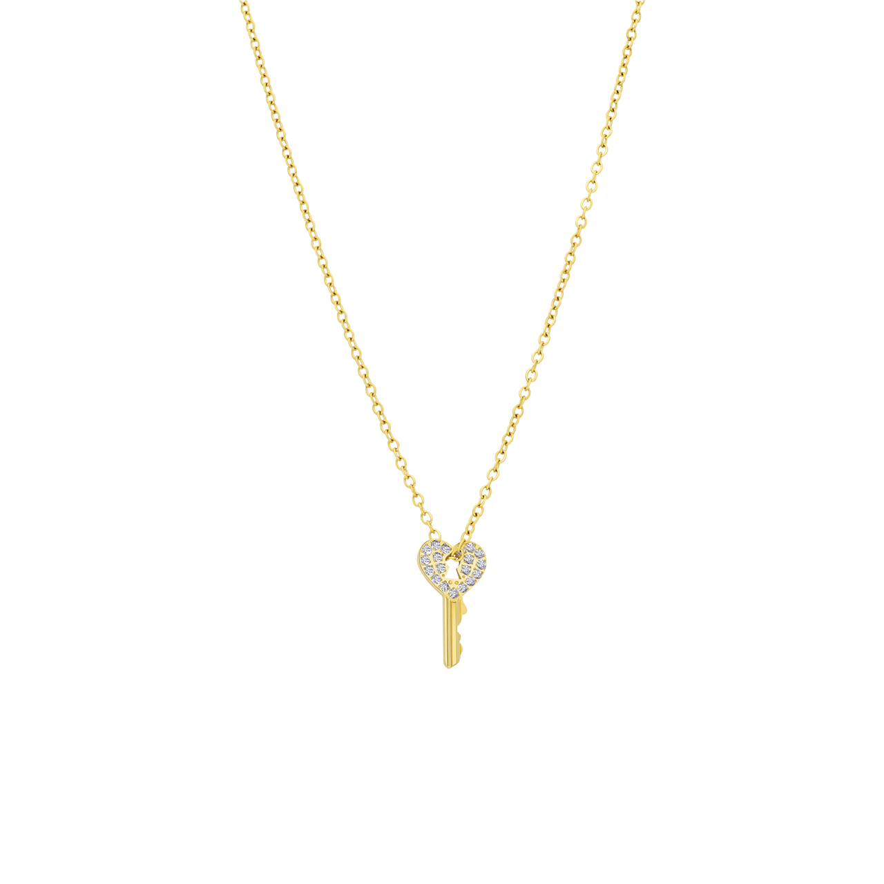 Stainless steel goldplated ketting met hanger sleutel met zirkonia voor dames
