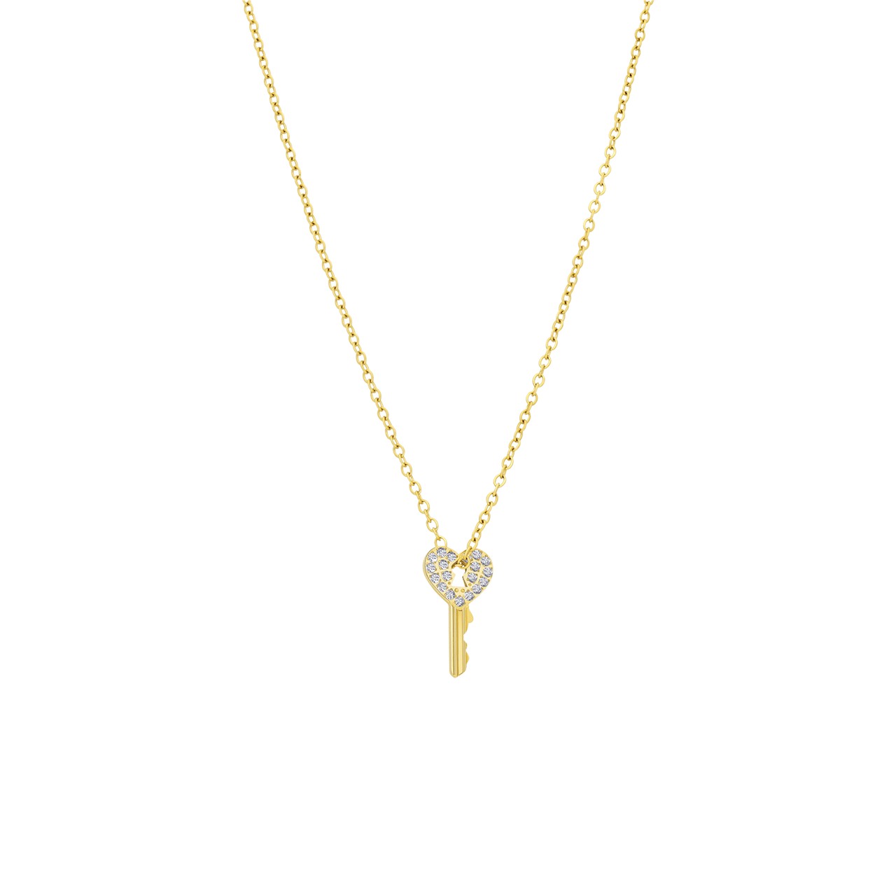 Stalen goldplated ketting met hanger sleutel zirkonia