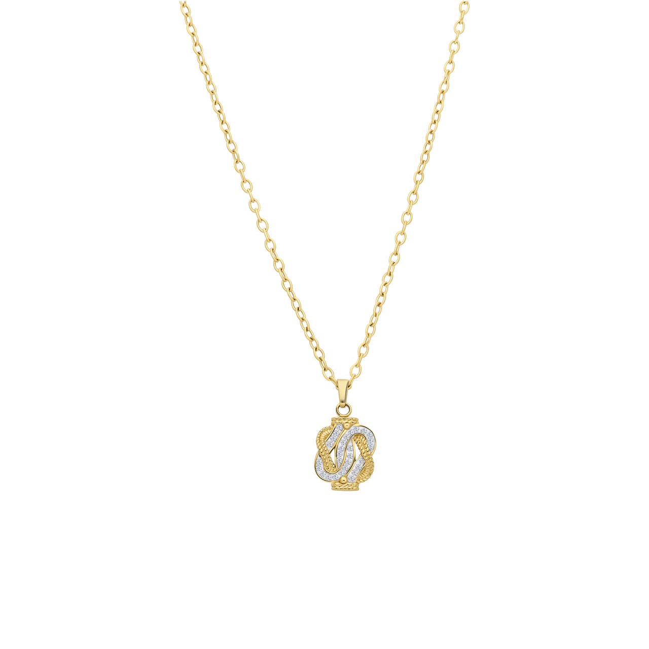 Goldplattierte Halskette aus recyceltem Edelstahl mit Kristallanhänger im Teppichklopfer-Design