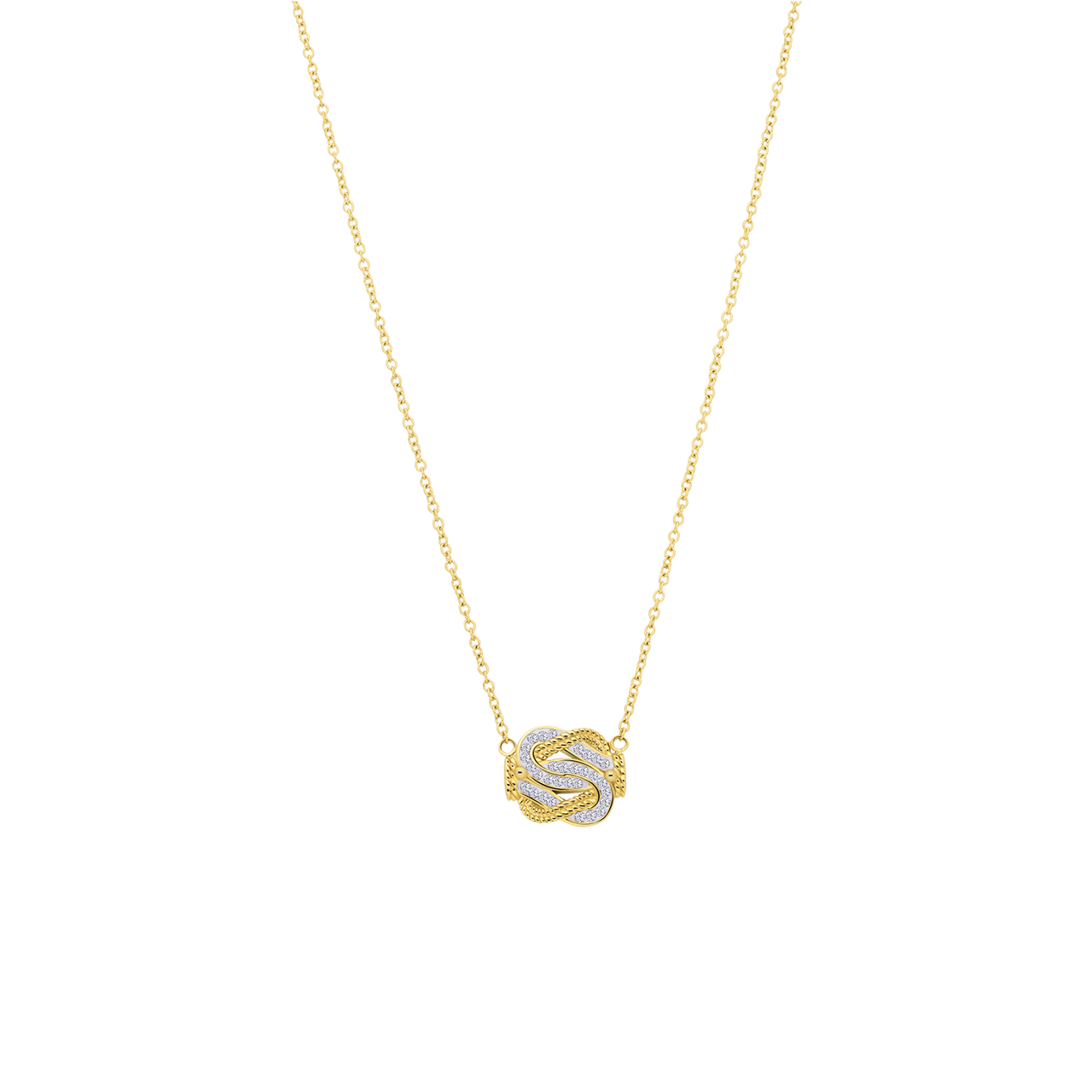 Goldplattierte Halskette aus recyceltem Edelstahl mit Kristallanhänger im Teppichklopfer-Design