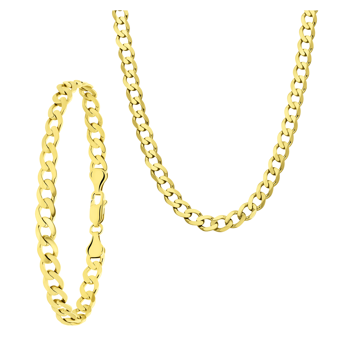 Goldplattiertes Schmuck-Set aus recyceltem Silber mit Halskette und Armband mit Gourmetglied.
