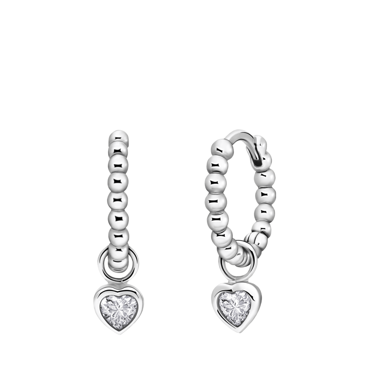 Zilveren oorringen bol met hanger hart met zirkonia voor dames