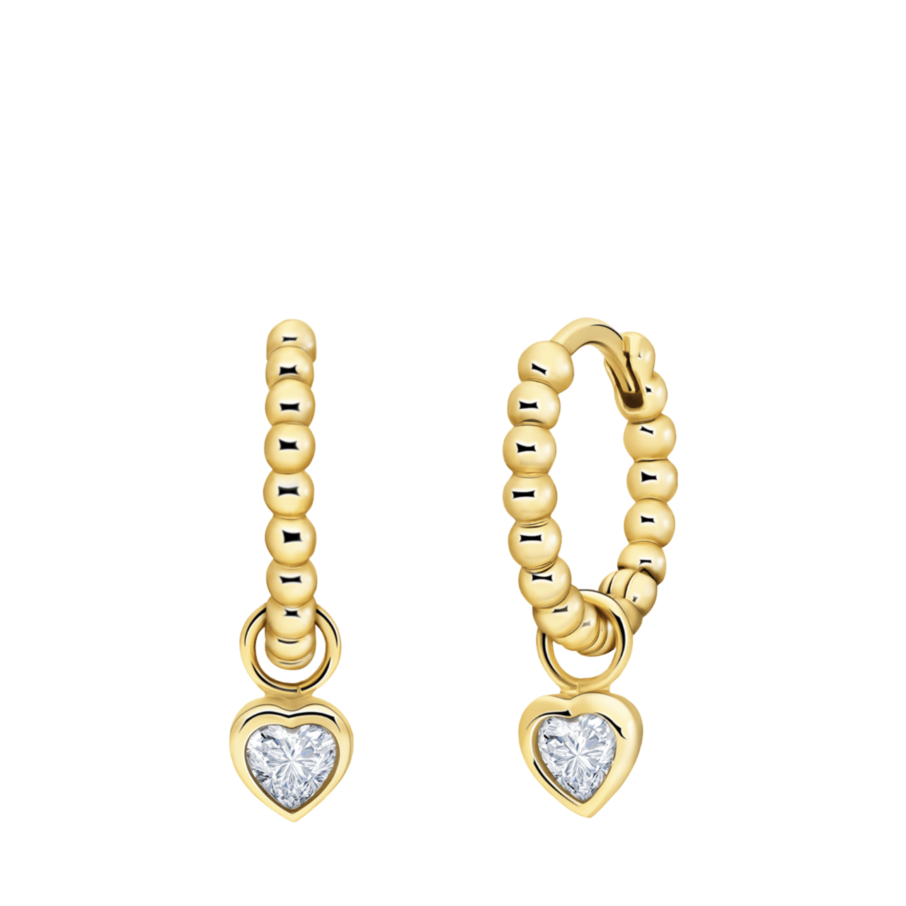 Zilveren goldplated oorringen met hanger hart met zirkonia voor dames