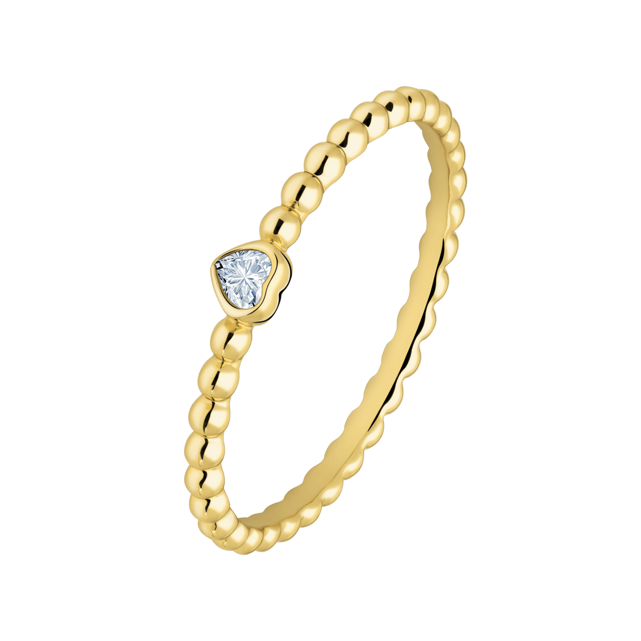 Silberner, goldplattierter Ring Kugel mit Herz Zirkonia