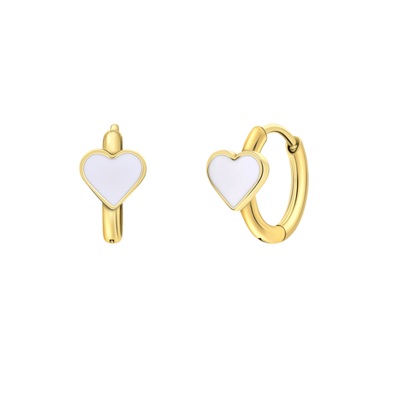 Stainless steel goldplated oorringen met hart emaille wit