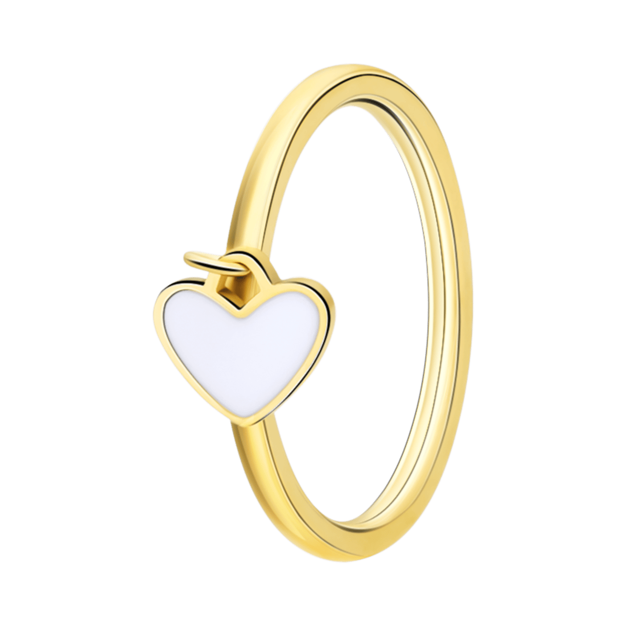 Stainless steel goldplated ring met hart emaille wit