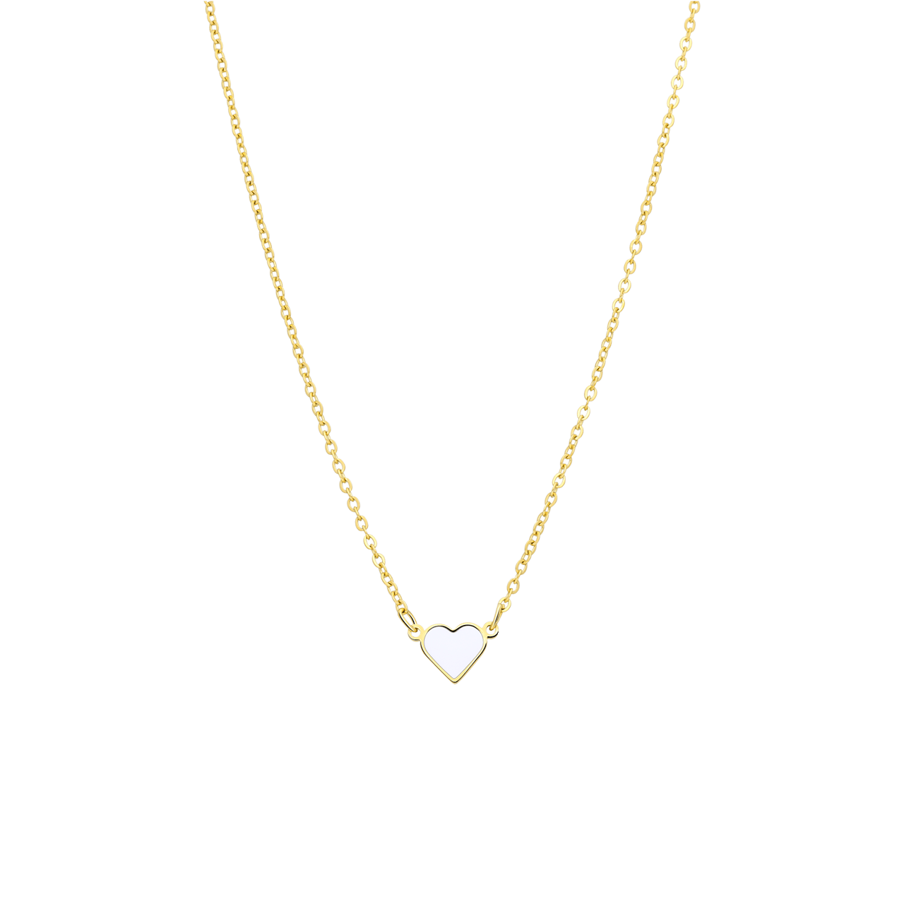Stainless steel goldplated ketting met hart emaille wit
