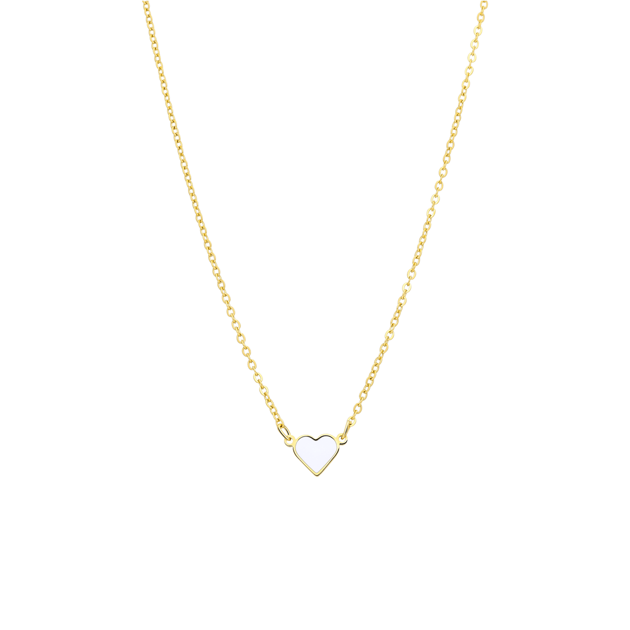 Stalen goldplated ketting met hart emaille wit
