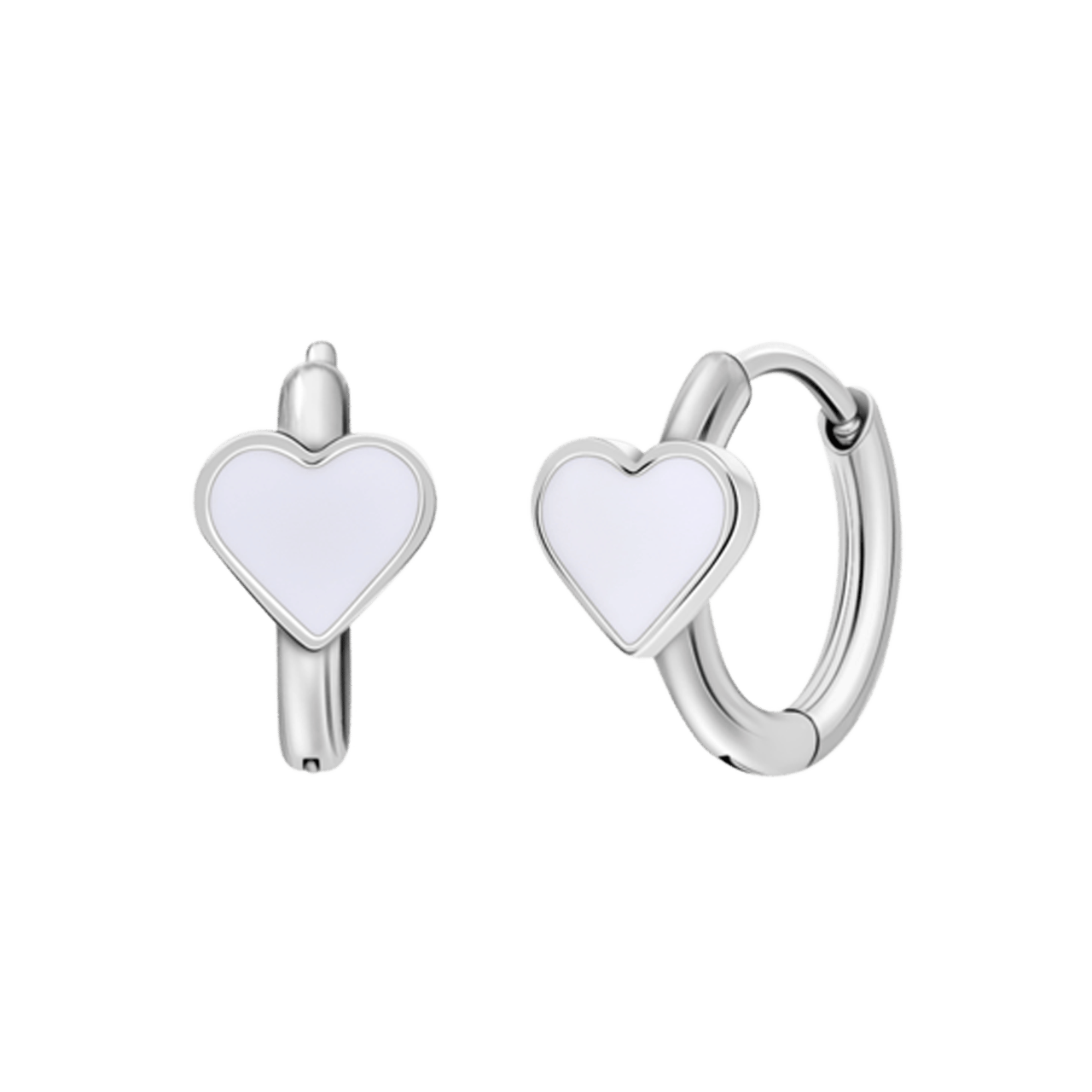 Little Miss Fabulous stainless steel oorringen met hart emaille wit