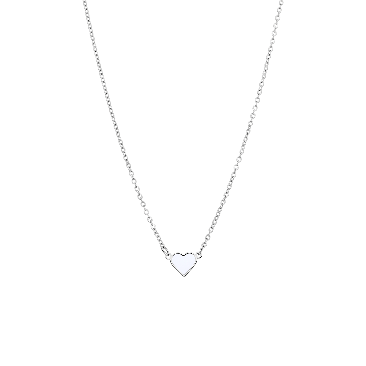 Stalen ketting met hart emaille wit