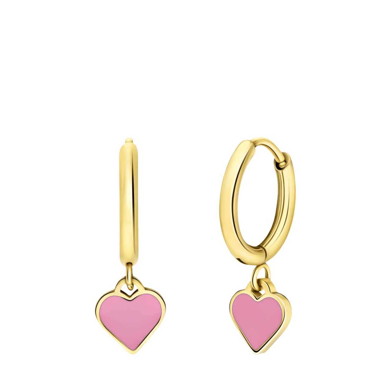 Stalen goldplated oorringen met hart emaille lichtroze