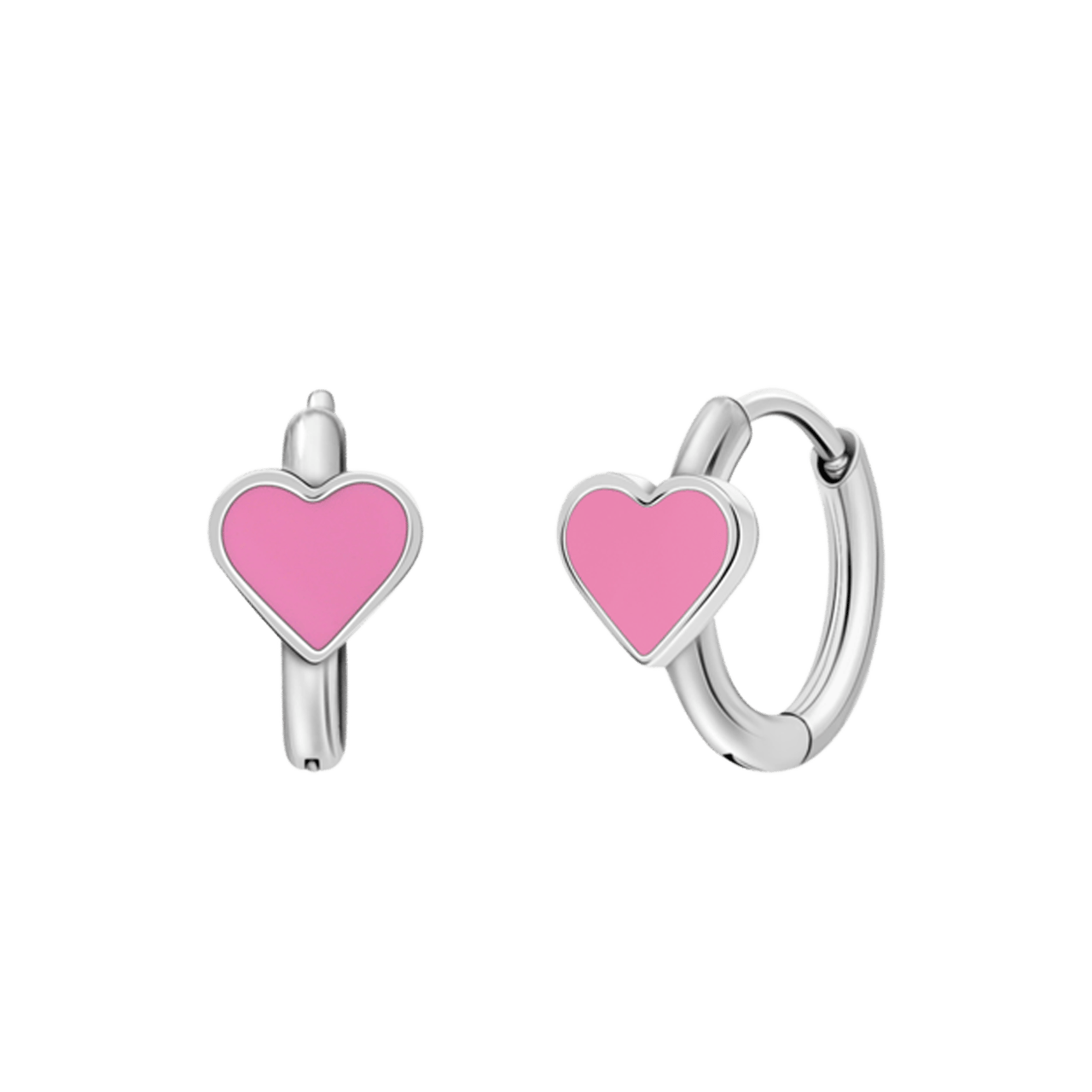 Stainless steel oorringen met hart emaille lichtroze