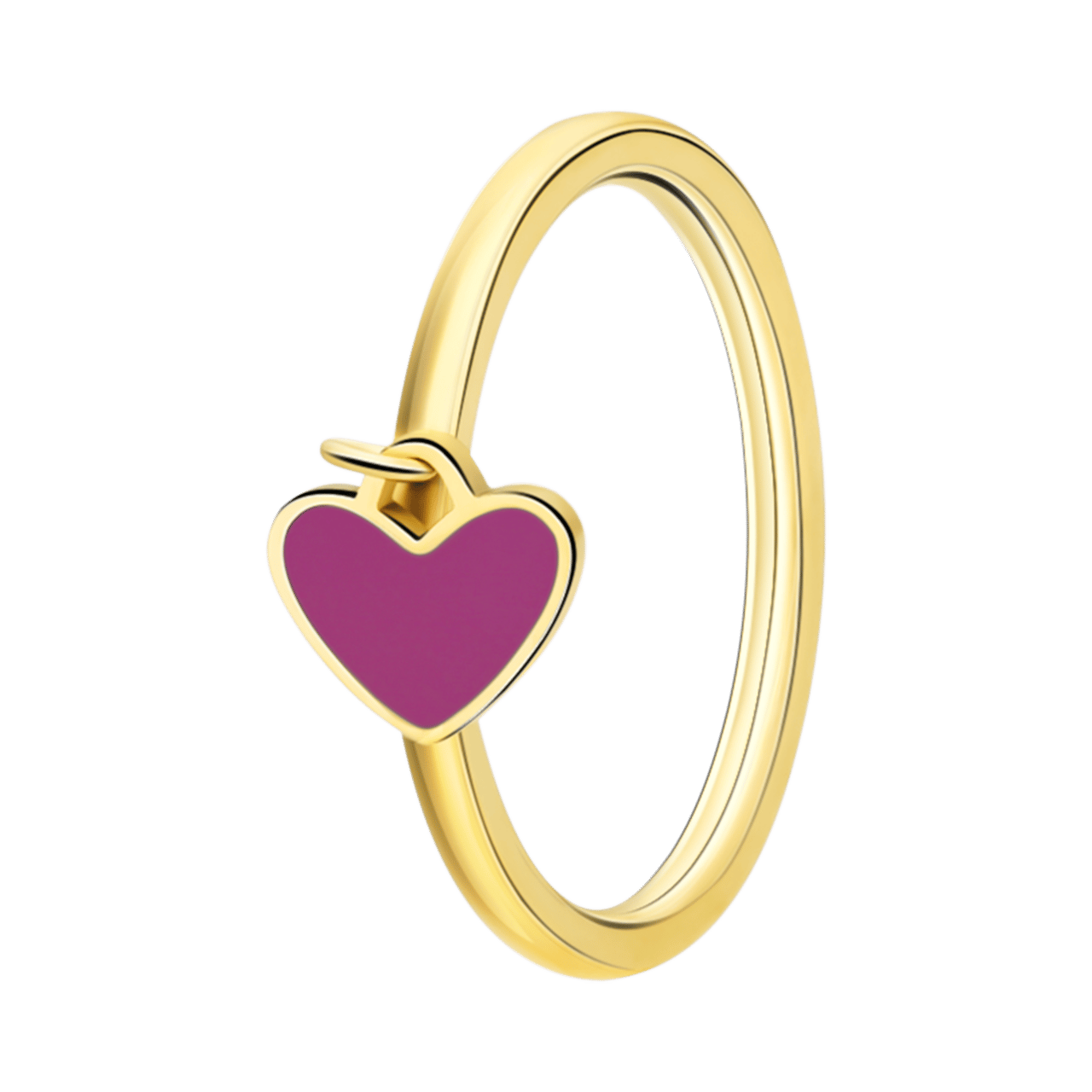 Stainless steel goldplated ring met hart emaille fuchsia