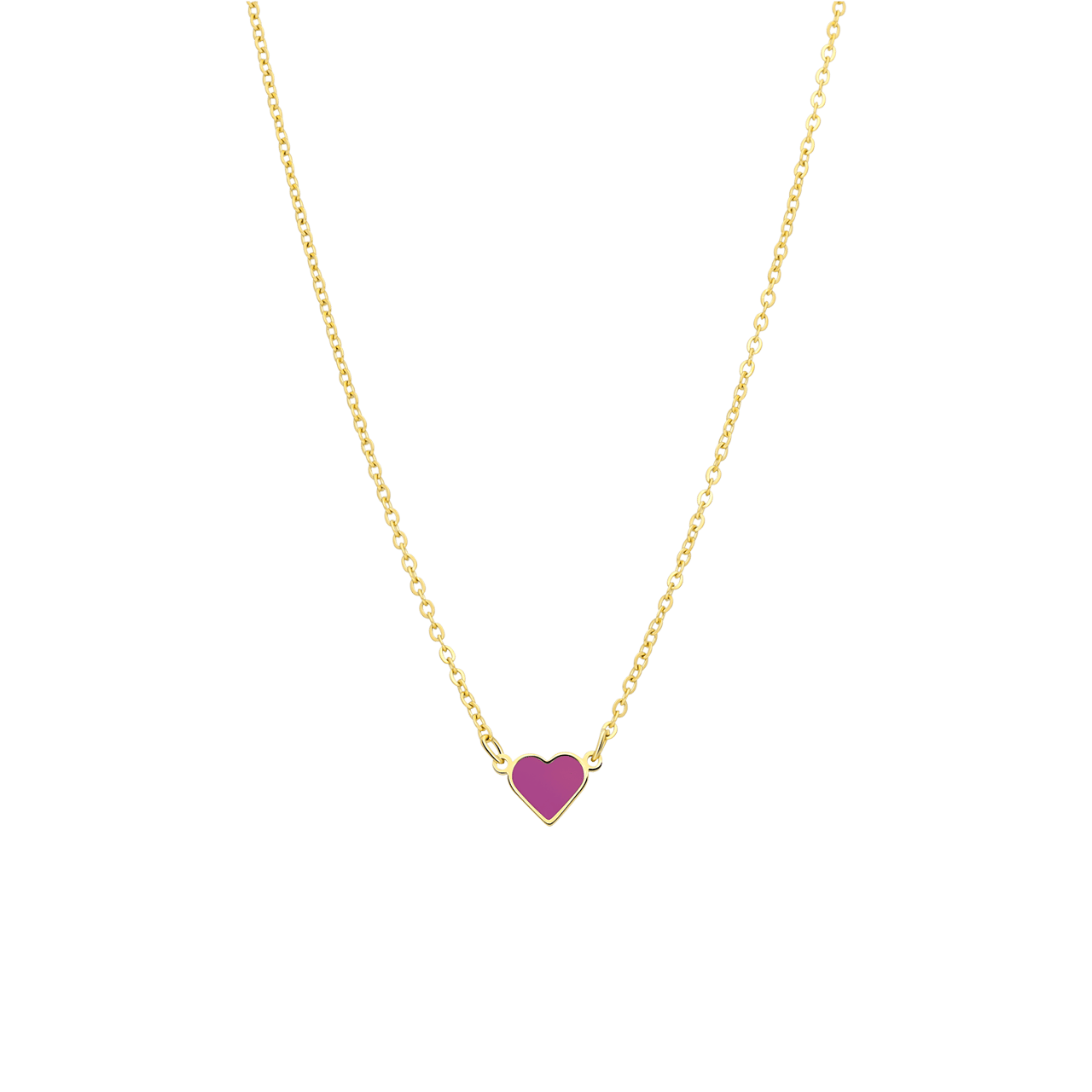 Stainless steel goldplated kinderketting met hanger hart met emaille fuchsia