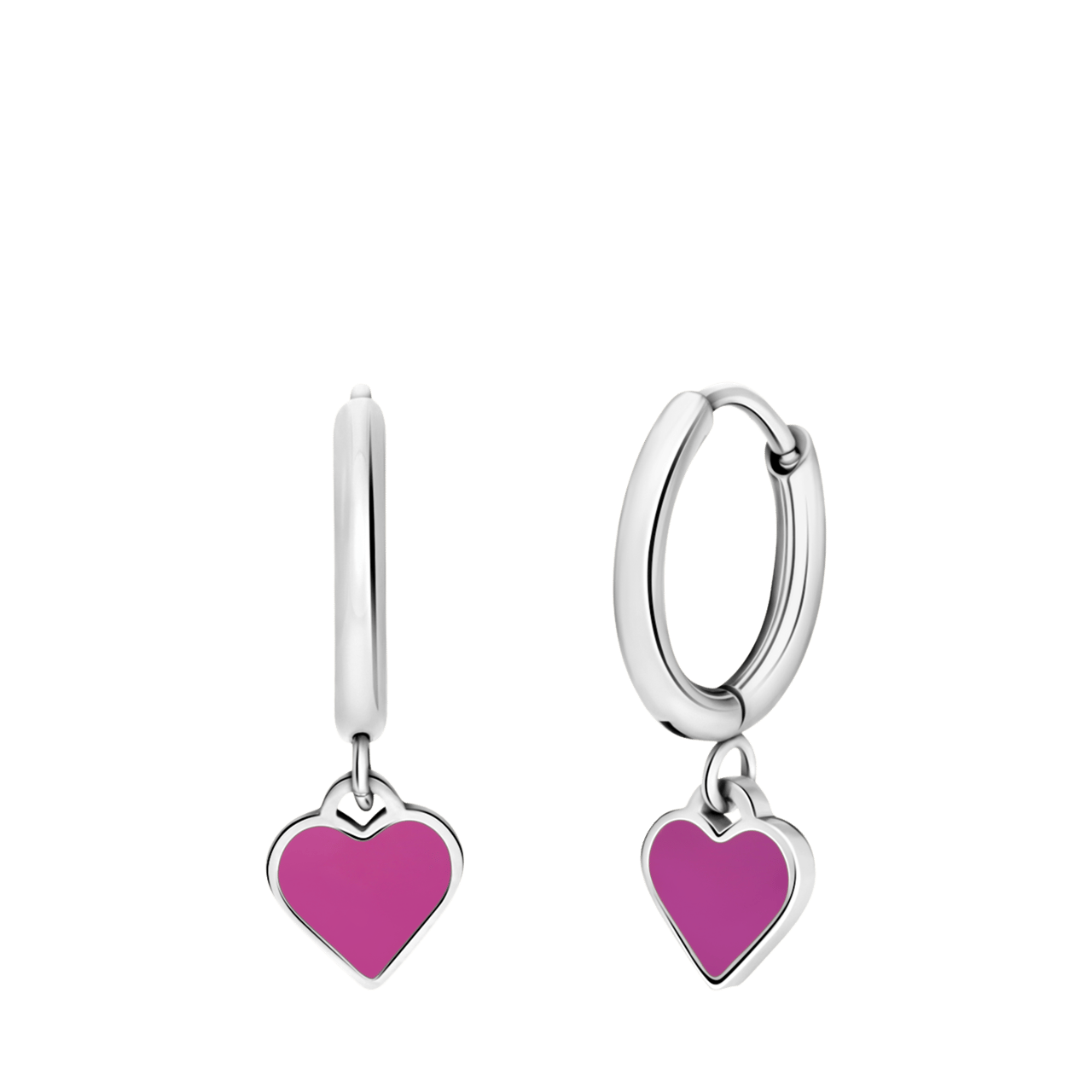 Stainless steel oorringen met hart emaille fuchsia