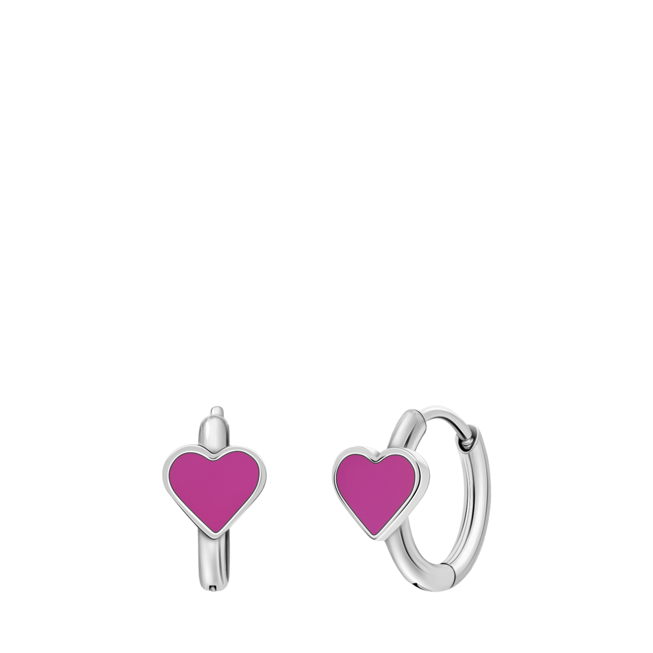 Stainless steel oorringen met hart emaille fuchsia