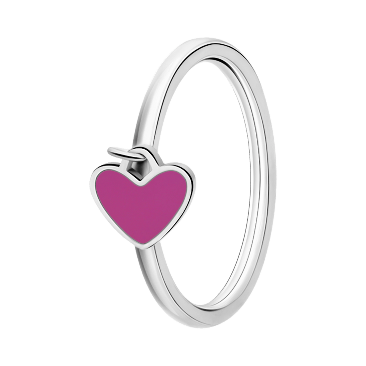 Stalen ring met hart emaille fuchsia