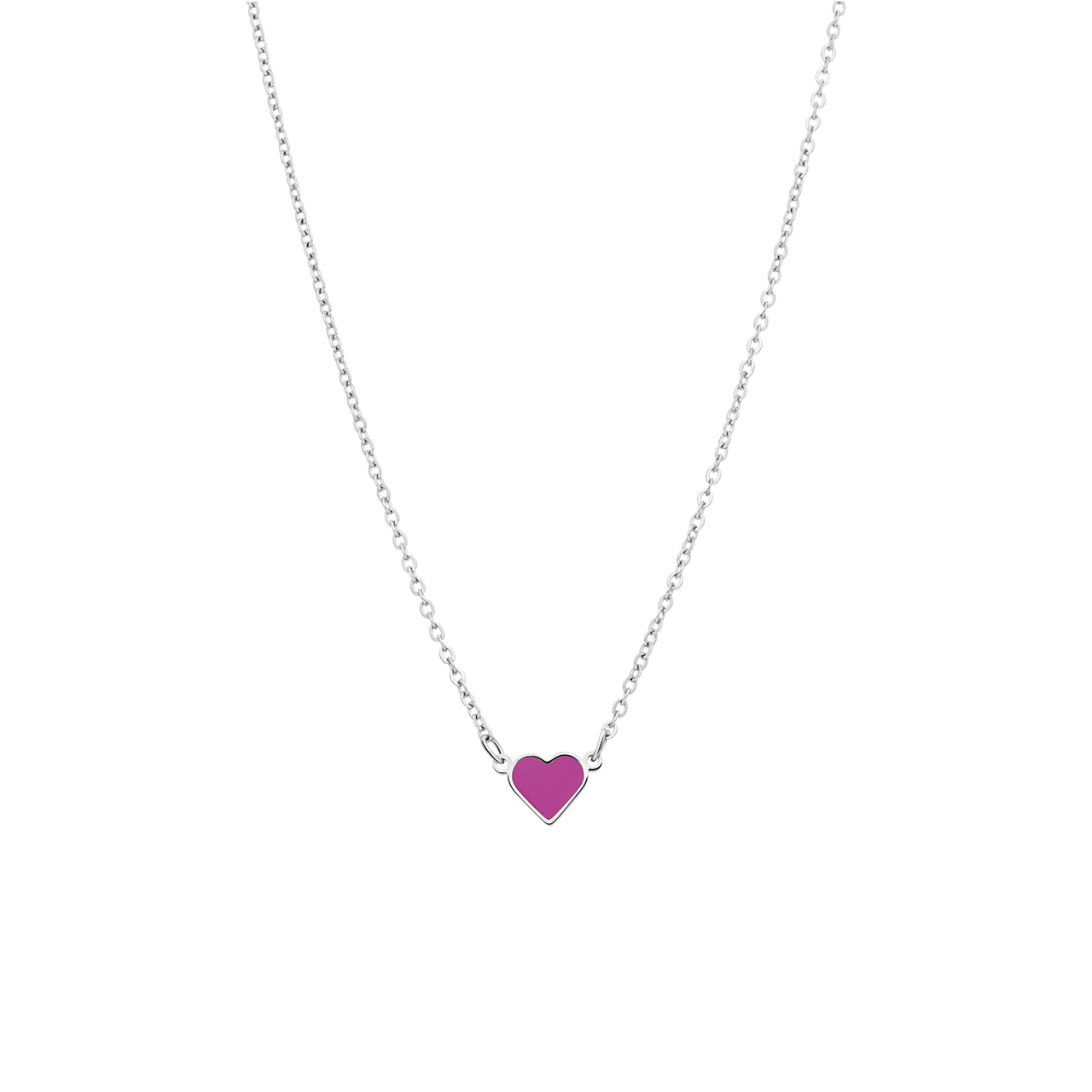 Stainless steel ketting met hart emaille fuchsia