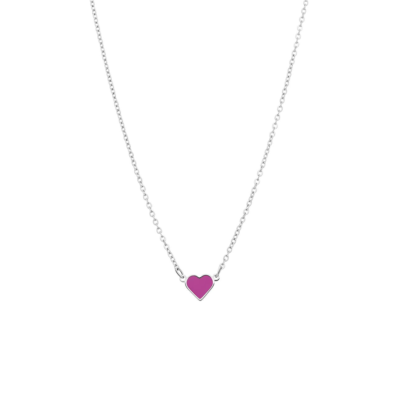 Stalen ketting met hart emaille fuchsia