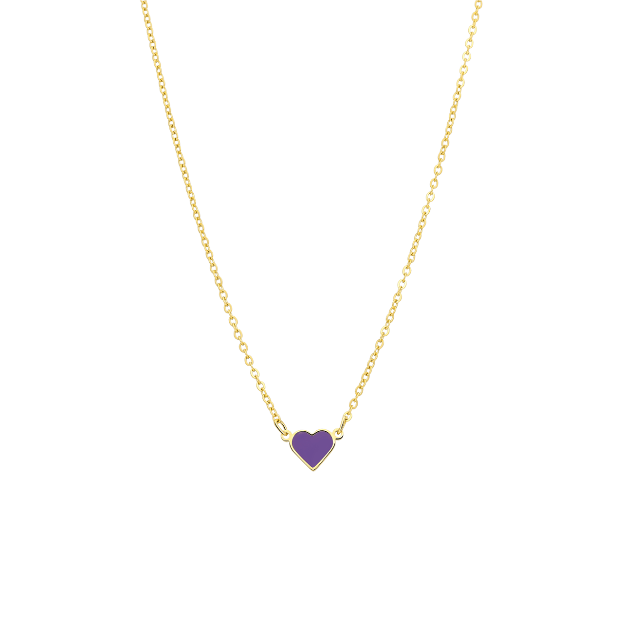 Stainless steel goldplated ketting met hart emaille violet