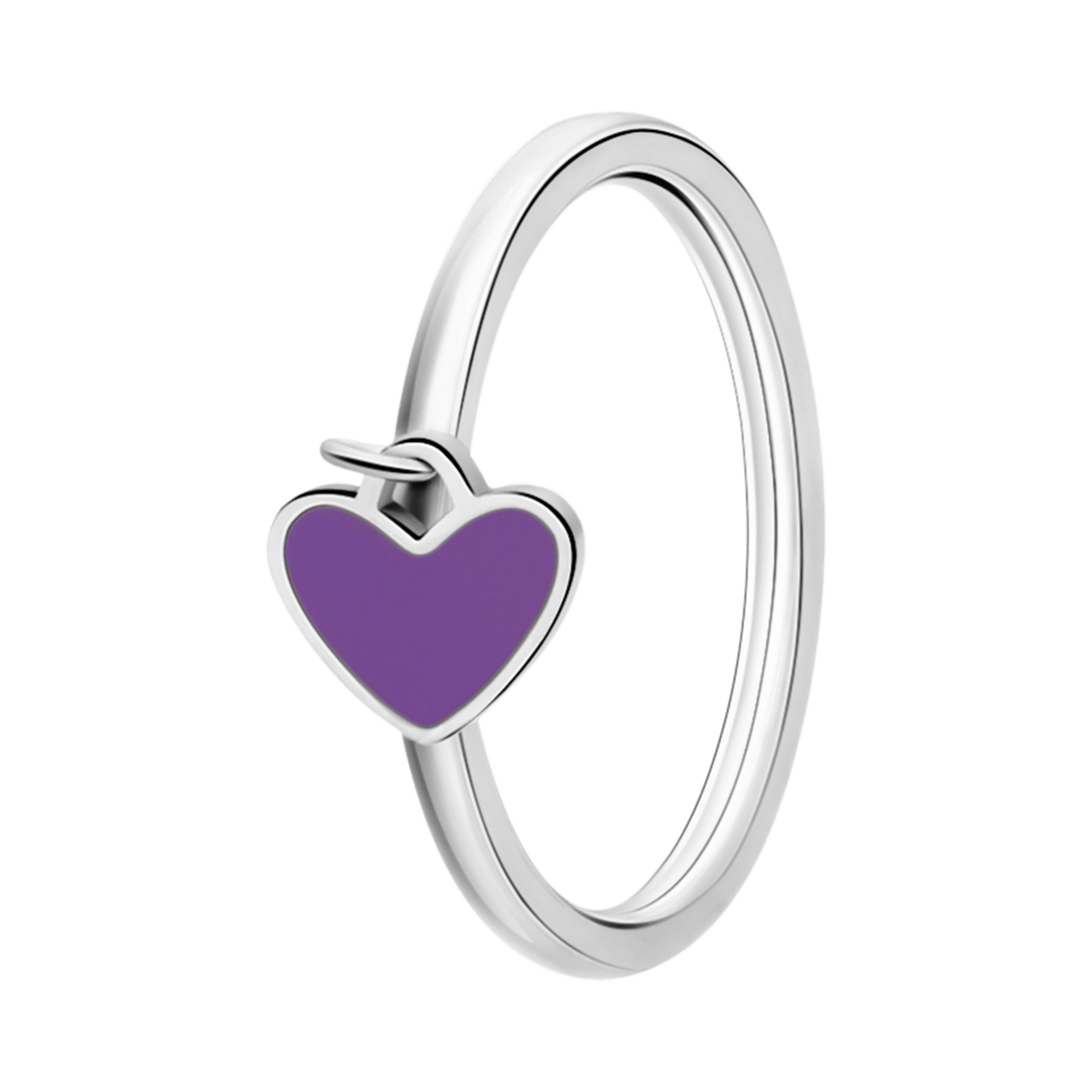 Stainless steel ring met hart emaille violet